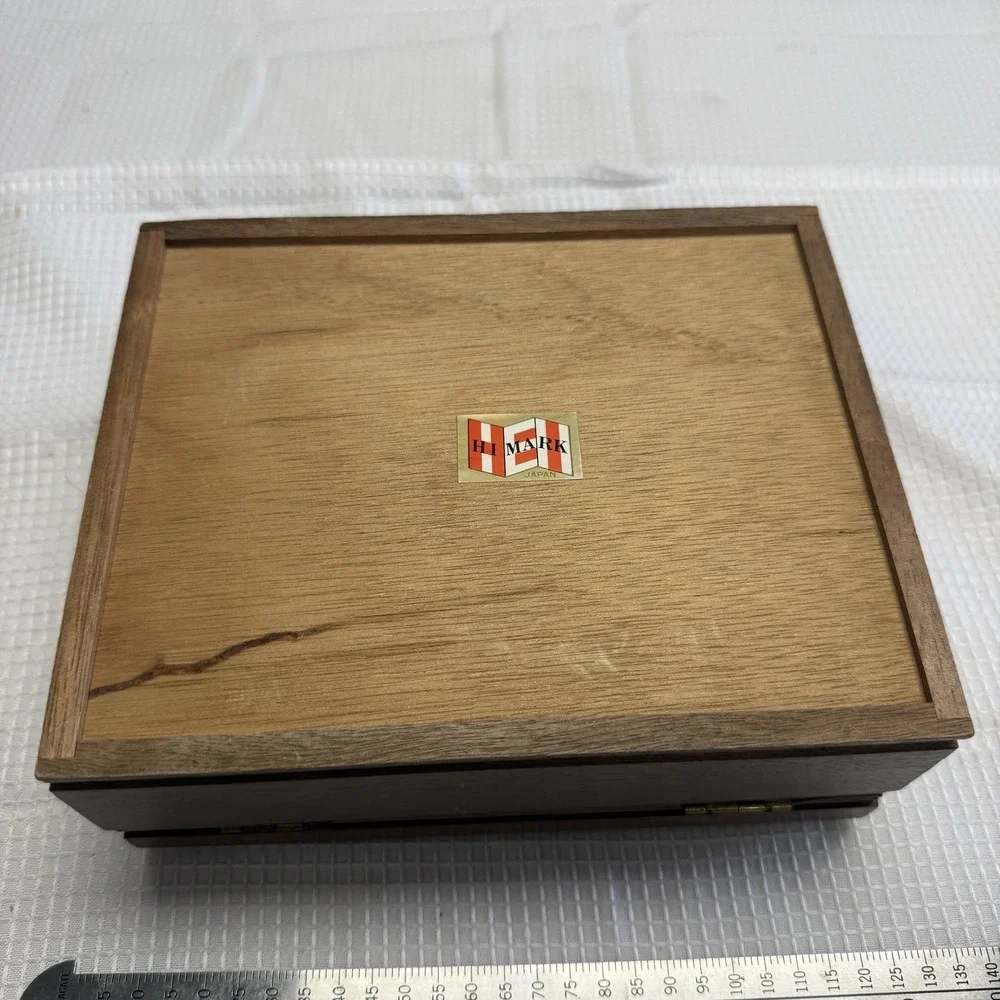 Vintage Wood Jewelry Box‎ Tapestry Lid Gold Velvet Lining Mirror HiMark Japan